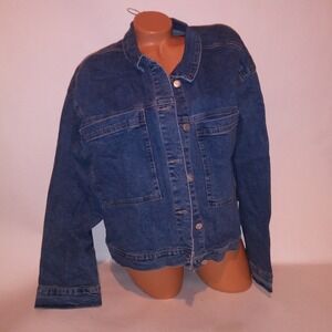 Stitch Star Denima Jacket Womens 3X Medium Wash Button Up Long Sleeve New